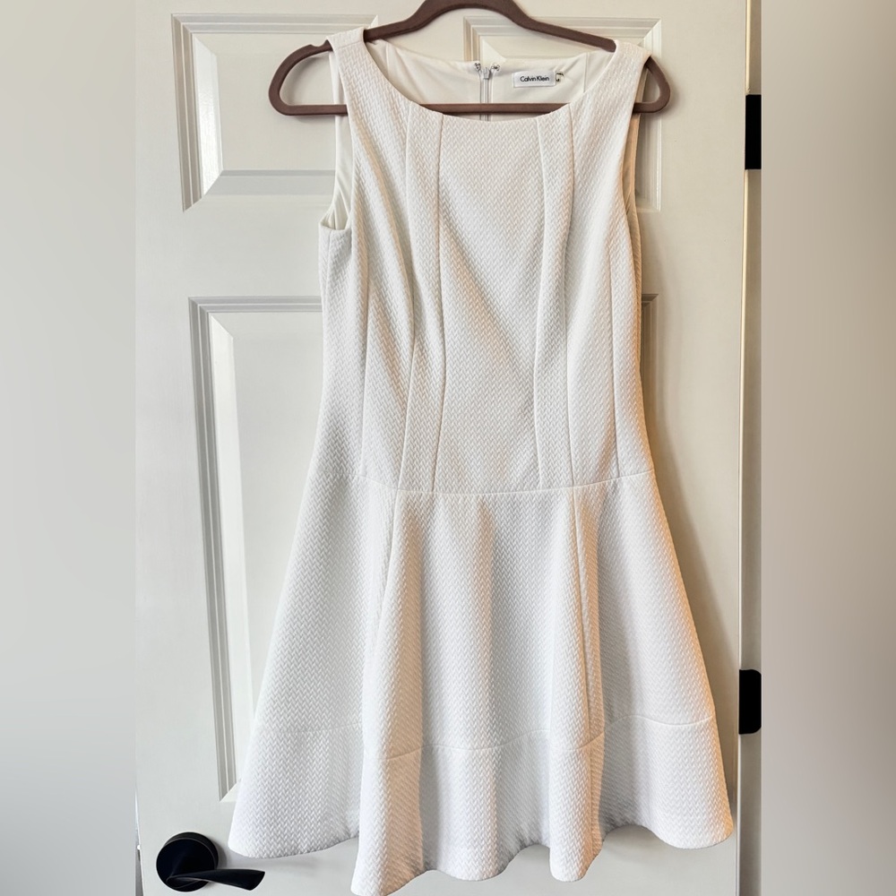 Calvin Klein White Textured Sleeveless Fit-and-Flare Dress